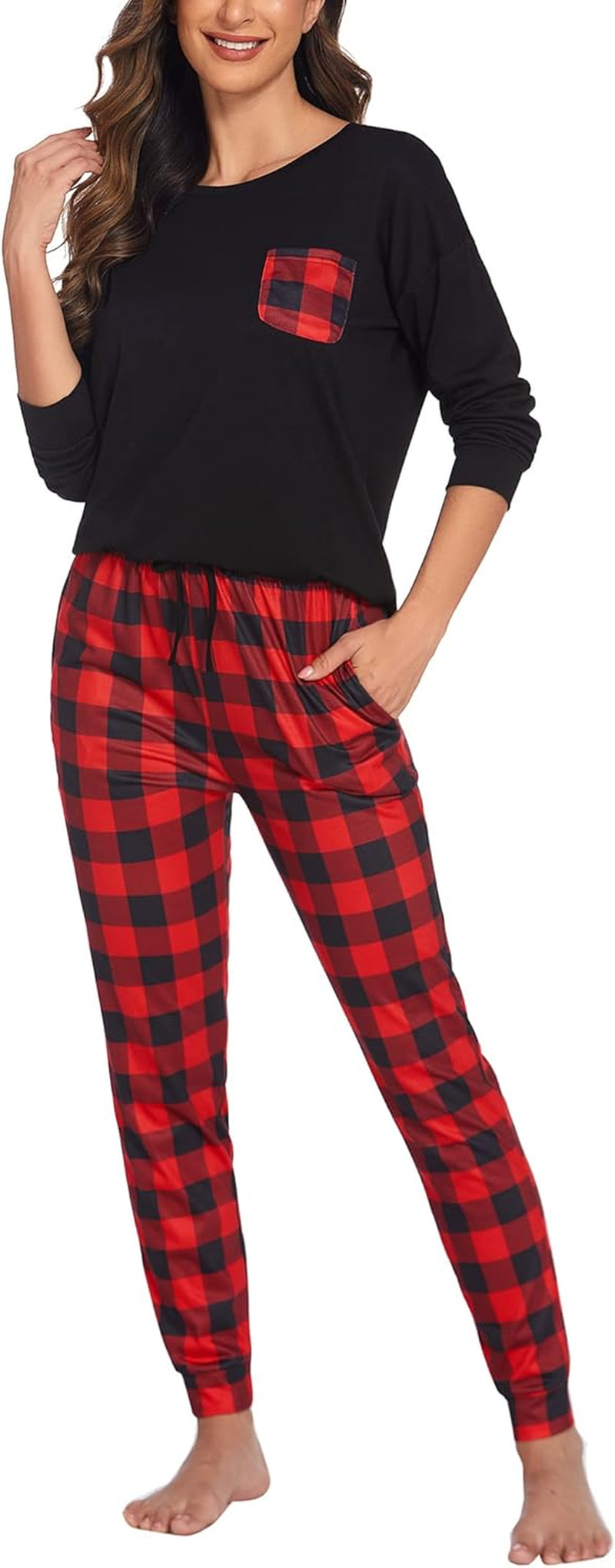 Women's Short Sleeve Pajama Set with Cute Printed Tops and Pants - 2 Piece Joggers Loungewear Sleepwear with Pockets