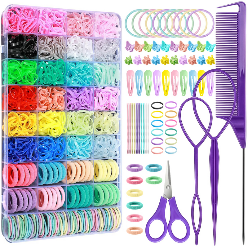 Elastic Hair Ties, 37 Colors Hair Accessories for Girls, Rubber Bands for Hair, Mini Hair Ties, 1784Pcs Baby Hair Ties