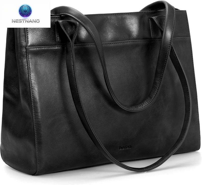 Premium Genuine Leather Tote Bag for Women - Elegant Zippered Work Purse with Multi-Compartments for Travel & Everyday Style