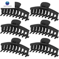 Chic Matte Black Hair Claw Clips Set of 6 - Large Non-Slip Ponytail Holders for Thick Hair