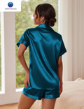 Women's Silk Satin Pajama Set - Button Down Sleepwear Top and Shorts Loungewear, Available in Sizes S-XXL