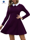 Women's Long Sleeve Fall Dress 2025 with Casual Peter Pan Collar, A-Line Fit and Flare Skater Style