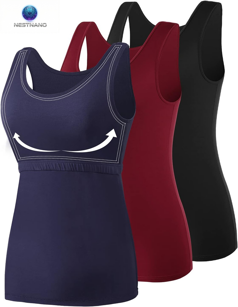 Tank Tops for Women Built in Bra Cotton Shelf Bra Tanks Layering Undershirts 2-3 Pack